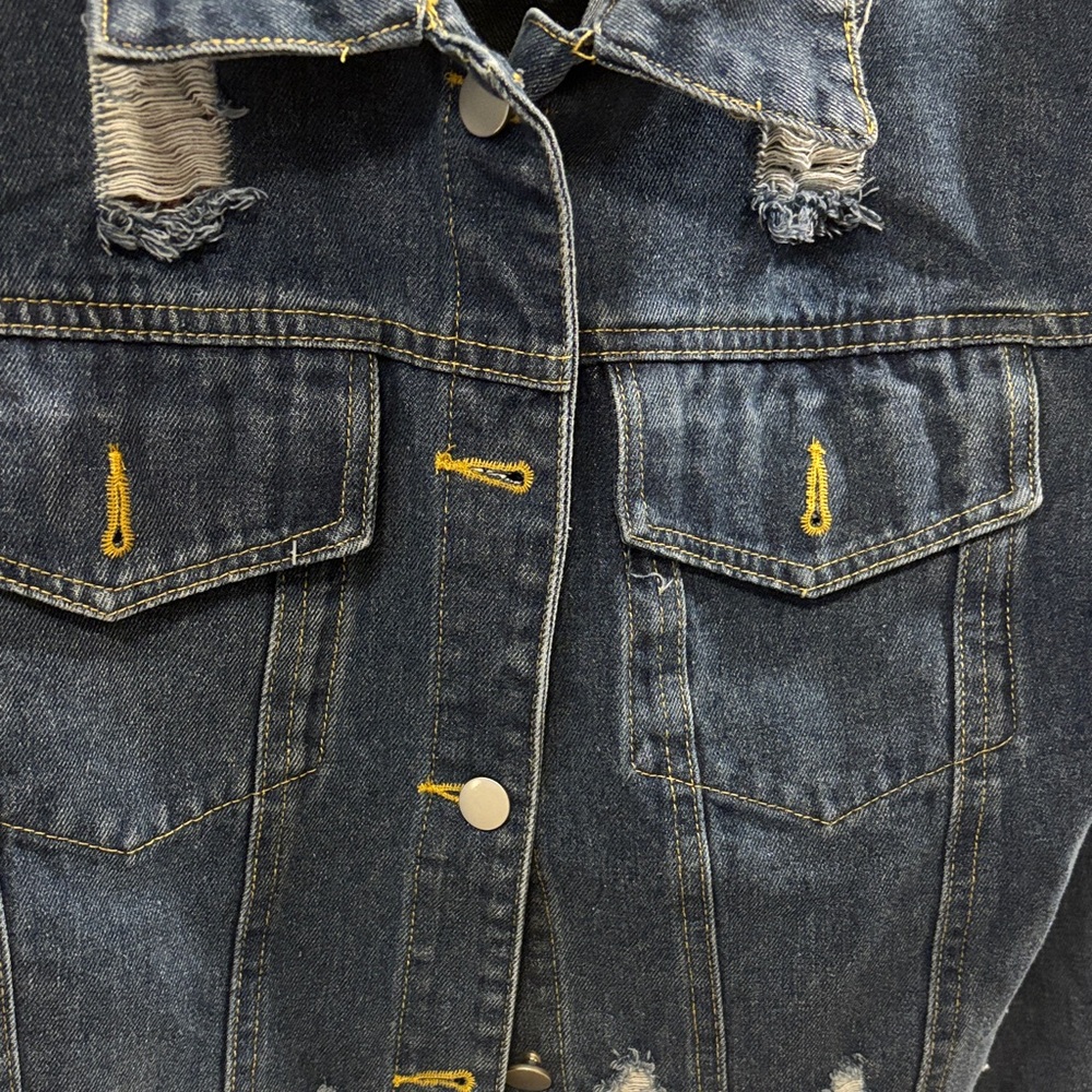 Handmade Embroidered Denim Jacket - Blue with Pastel Puff Text - Picture 5 of 7